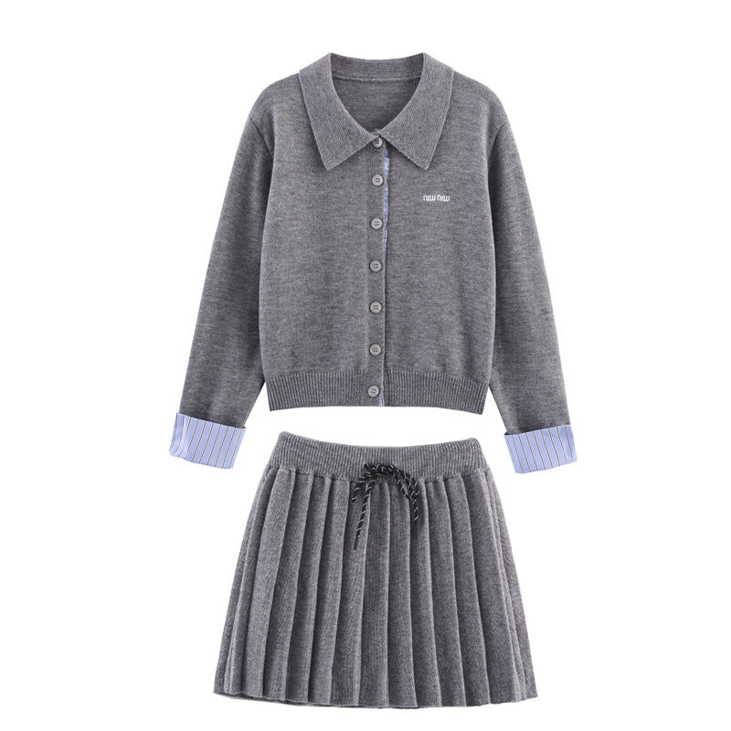 Damen Set aus Strickjacke und Rock mit eleganter Plissee-Optik Drune