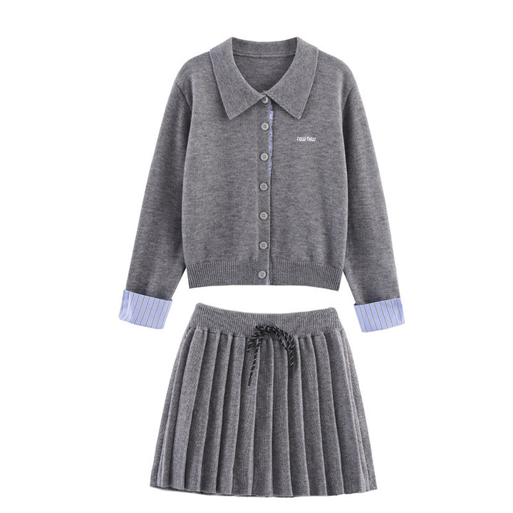 Damen Set aus Strickjacke und Rock mit eleganter Plissee-Optik Drune