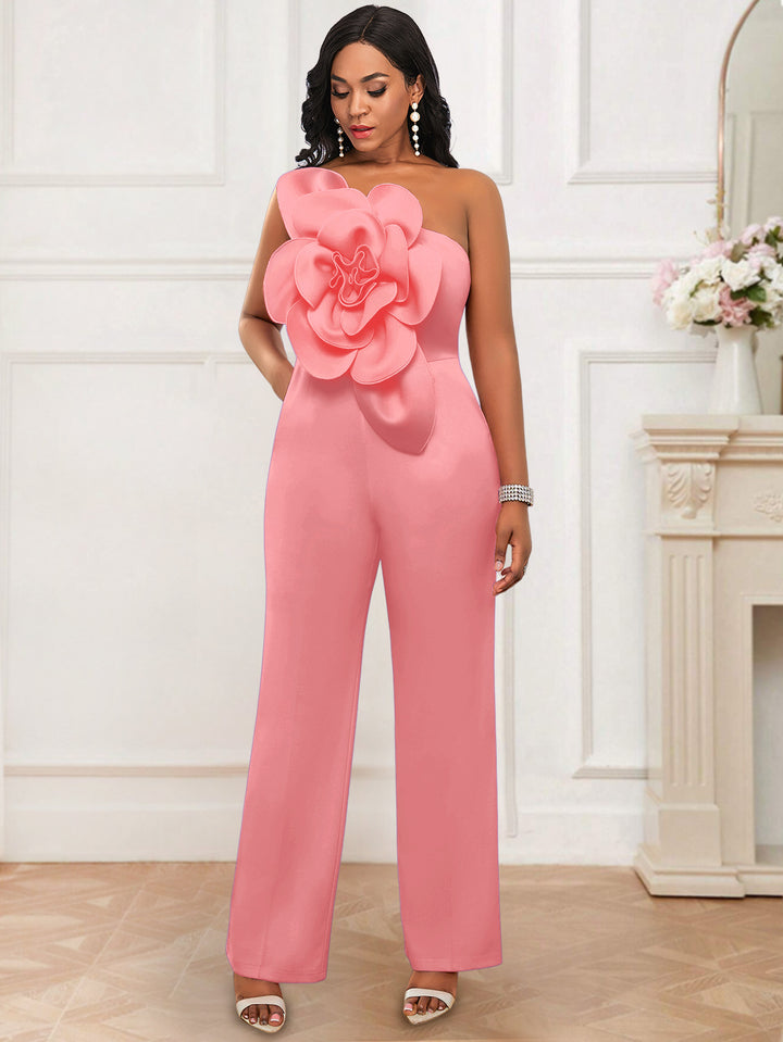 Damen Eleganter Jumpsuit mit floralem Schulterdetail Drune