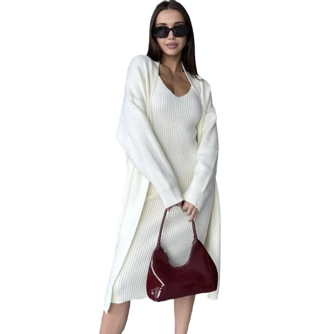 Damen Strickkleid mit V-Ausschnitt und langem, lässigem Schnitt Drune