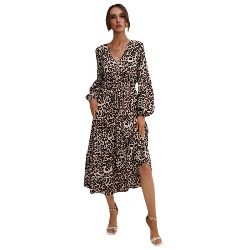 Damen Maxikleid mit Leopardenmuster und taillierbarem Gürtel Drune