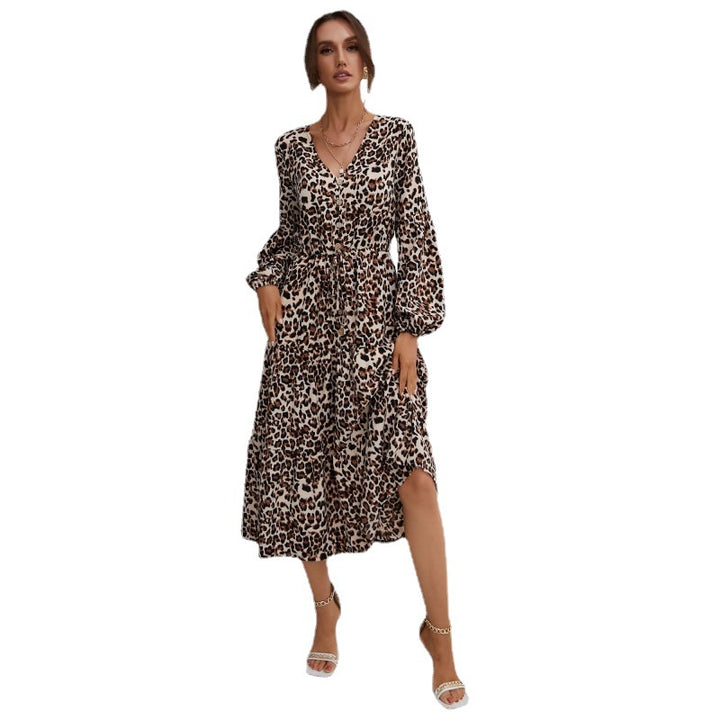 Damen Maxikleid mit Leopardenmuster und taillierbarem Gürtel Drune