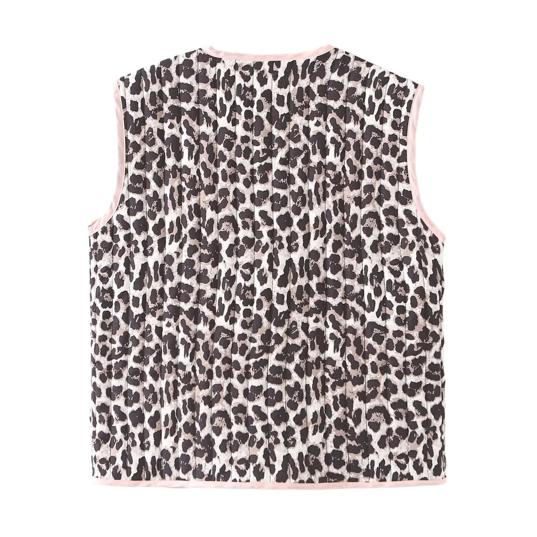 Damen gesteppte Weste mit Leopardenmuster und dekorativem Bindeband Drune