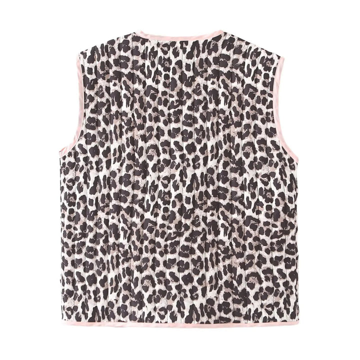 Damen gesteppte Weste mit Leopardenmuster und dekorativem Bindeband Drune