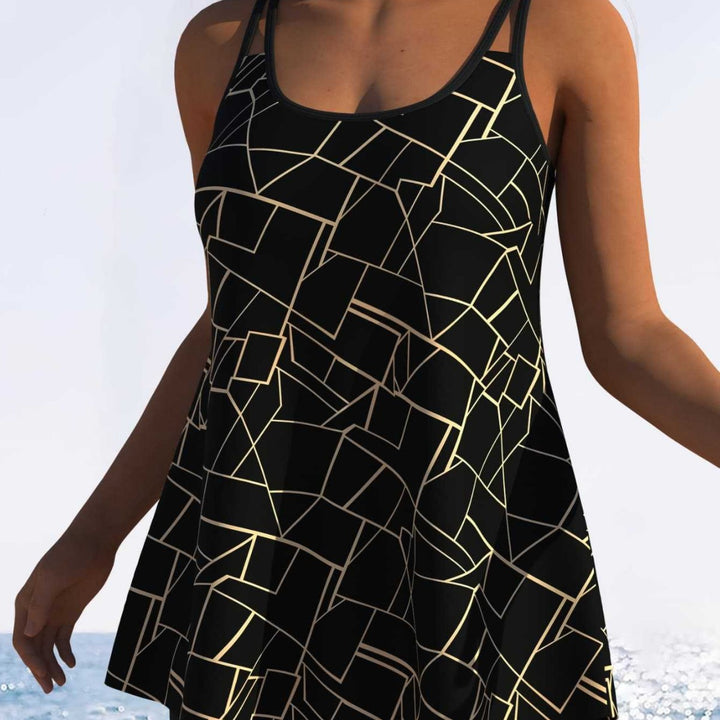 Damen Schwimmdress mit elegantem grafischen Mustermix und schickem Rocksaum Drune