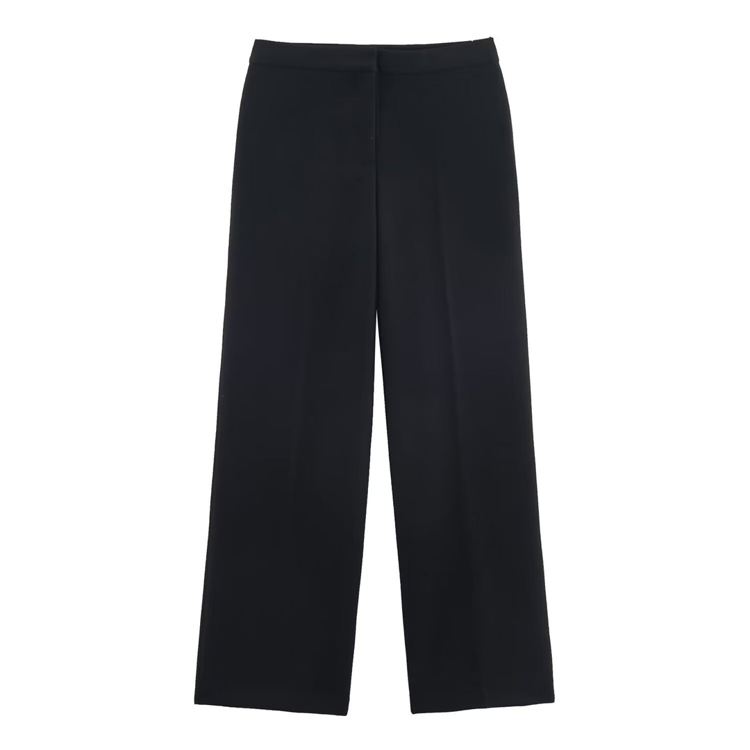 Damen nan elegante High‑Waist Weitbein-Anzughose mit flachem Bund und verdeckter Naht Drune