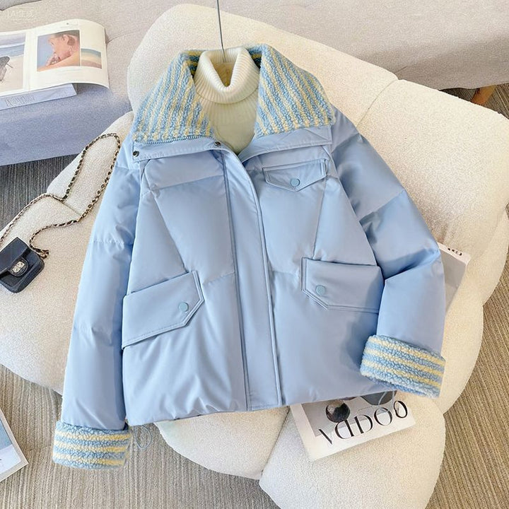 Damen Modische kurz geschnittene Winterjacke mit detailverliebt gestaltetem Kragen Drune