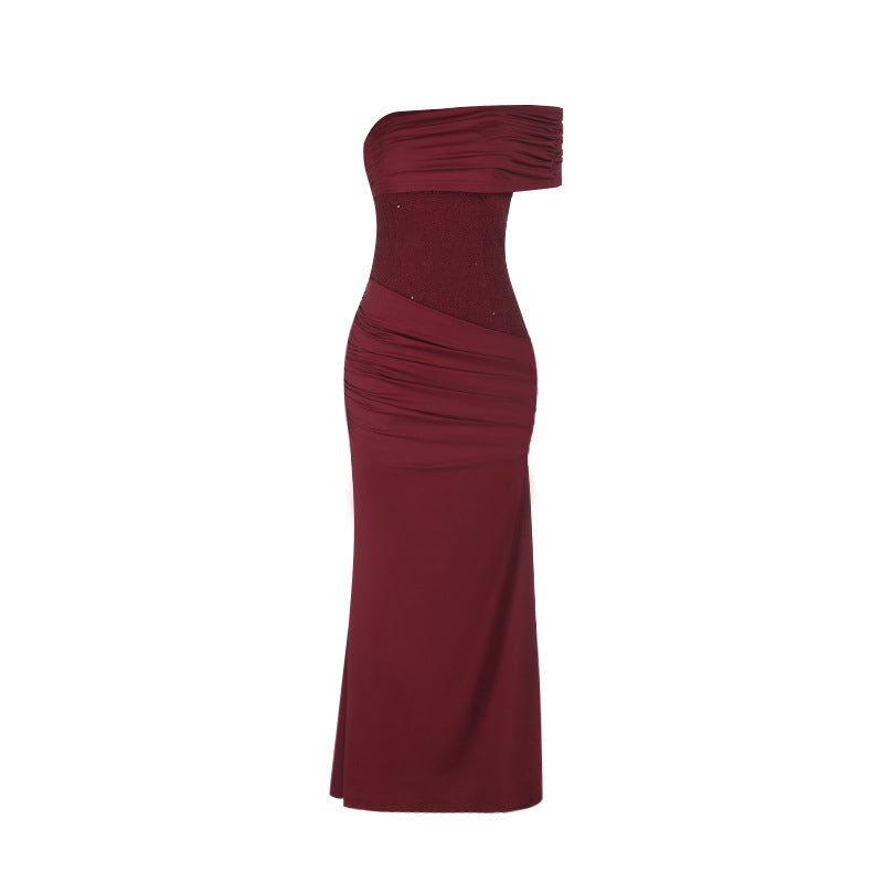 Damen Elegantes Abendkleid mit asymmetrischem Trägerdesign und funkelndem Oberteil Drune