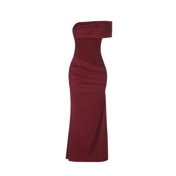 Damen Elegantes Abendkleid mit asymmetrischem Trägerdesign und funkelndem Oberteil Drune