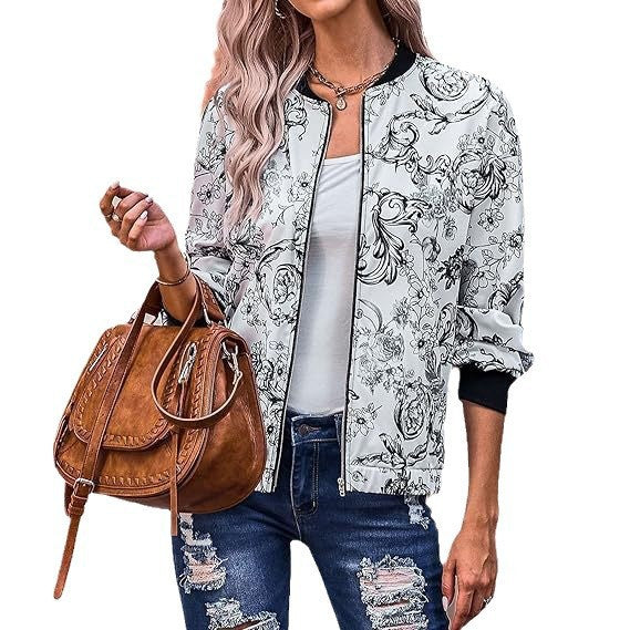 Damen Bomberjacke mit floralem Muster und elastischen Bündchen Drune