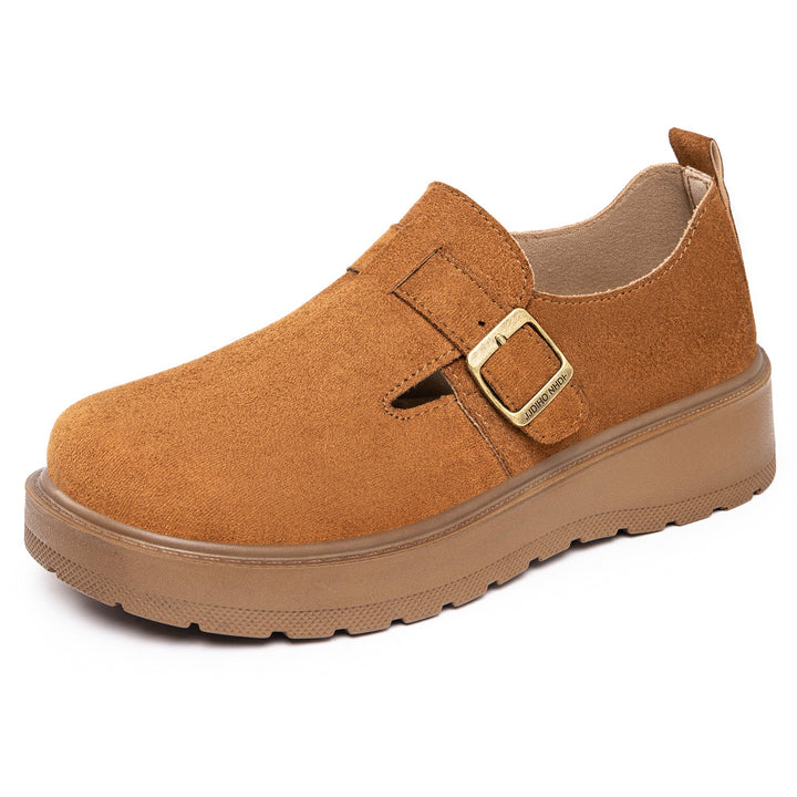 Damen nan Plateau-Mary-Jane Slipper mit Velourslederoberfläche und verstellbarer Metallschnalle Drune