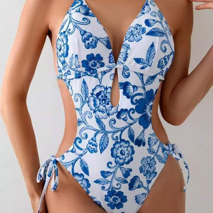 Damen ganzflächiger Bikini mit verspieltem floralen Design Drune