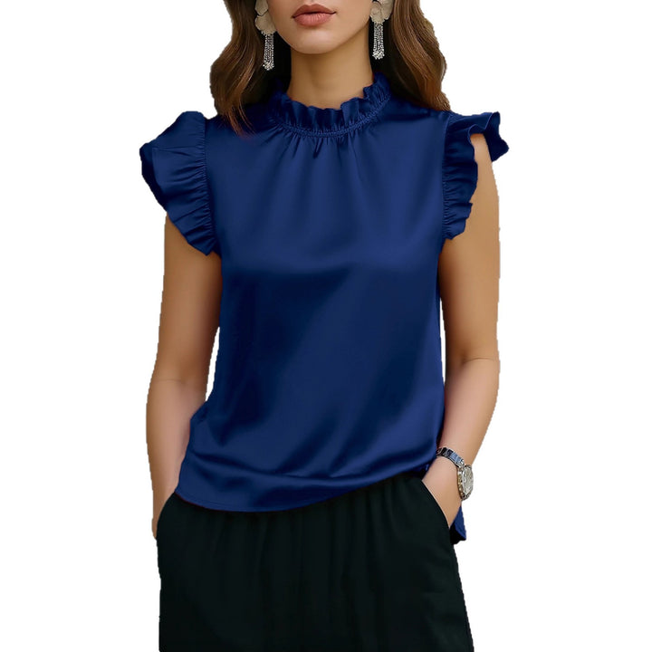 Damen elegante Bluse mit Rüschendetails und modernem Stehkragen Drune