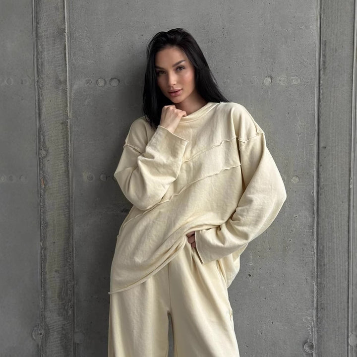 Damen lässiger Oversized Sweater und weite Sporthose Set Drune