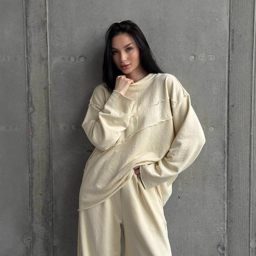 Damen lässiger Oversized Sweater und weite Sporthose Set Drune