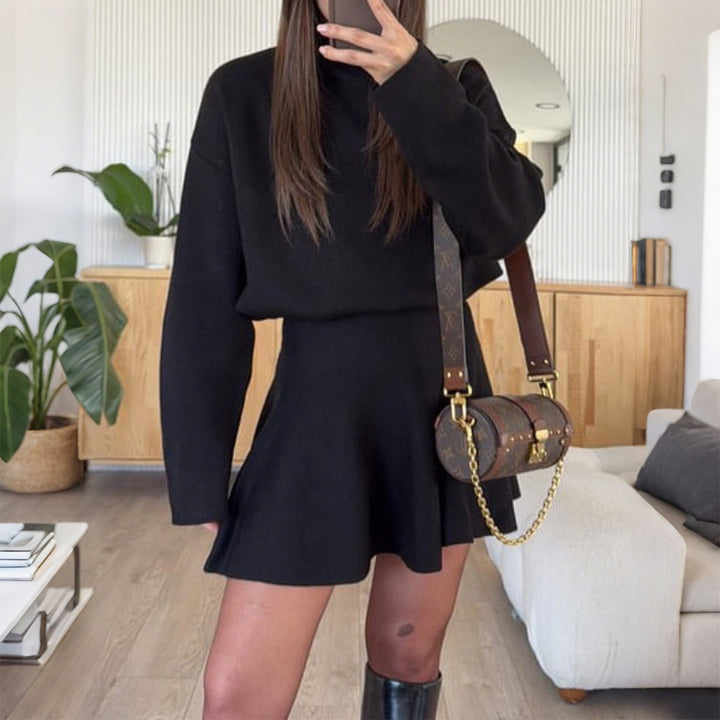 Damen modischer Strickkleid mit Hoodie Drune