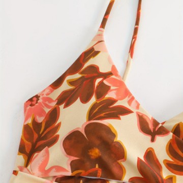 Damen Eleganter Blumenmuster Einteiler Badeanzug Drune