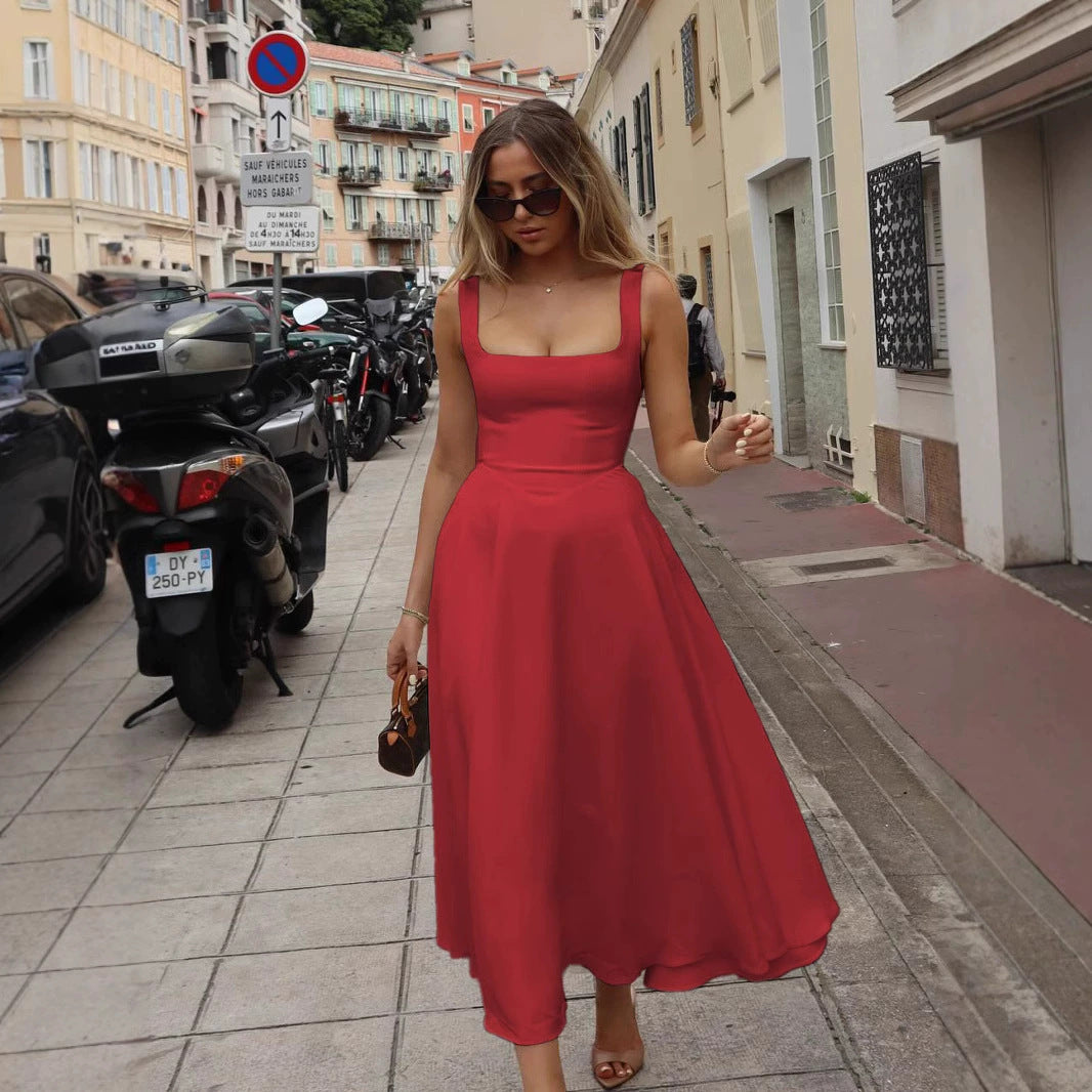 Damen Abendkleid mit quadratischem Ausschnitt und fließendem Rock Drune