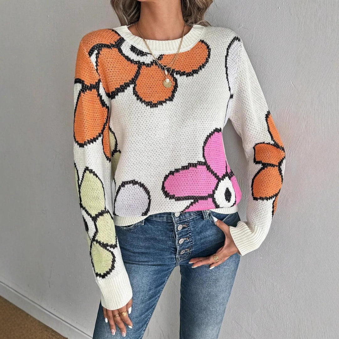 Damen Strickpullover mit buntem Blumenmuster Drune