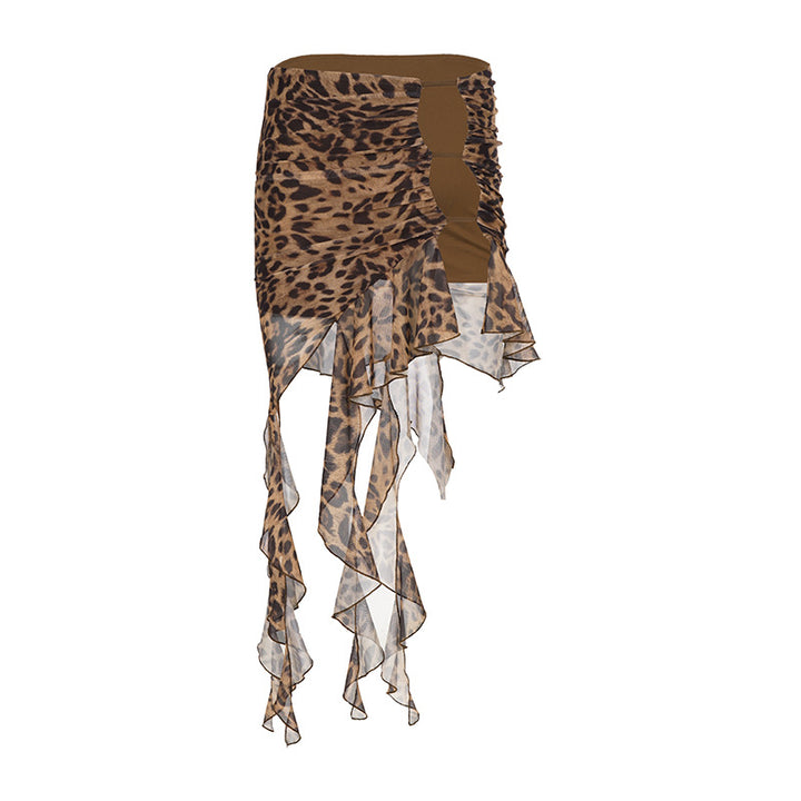 Damen asymmetrischer Leopardenrucksack mit Rüschendetails Drune