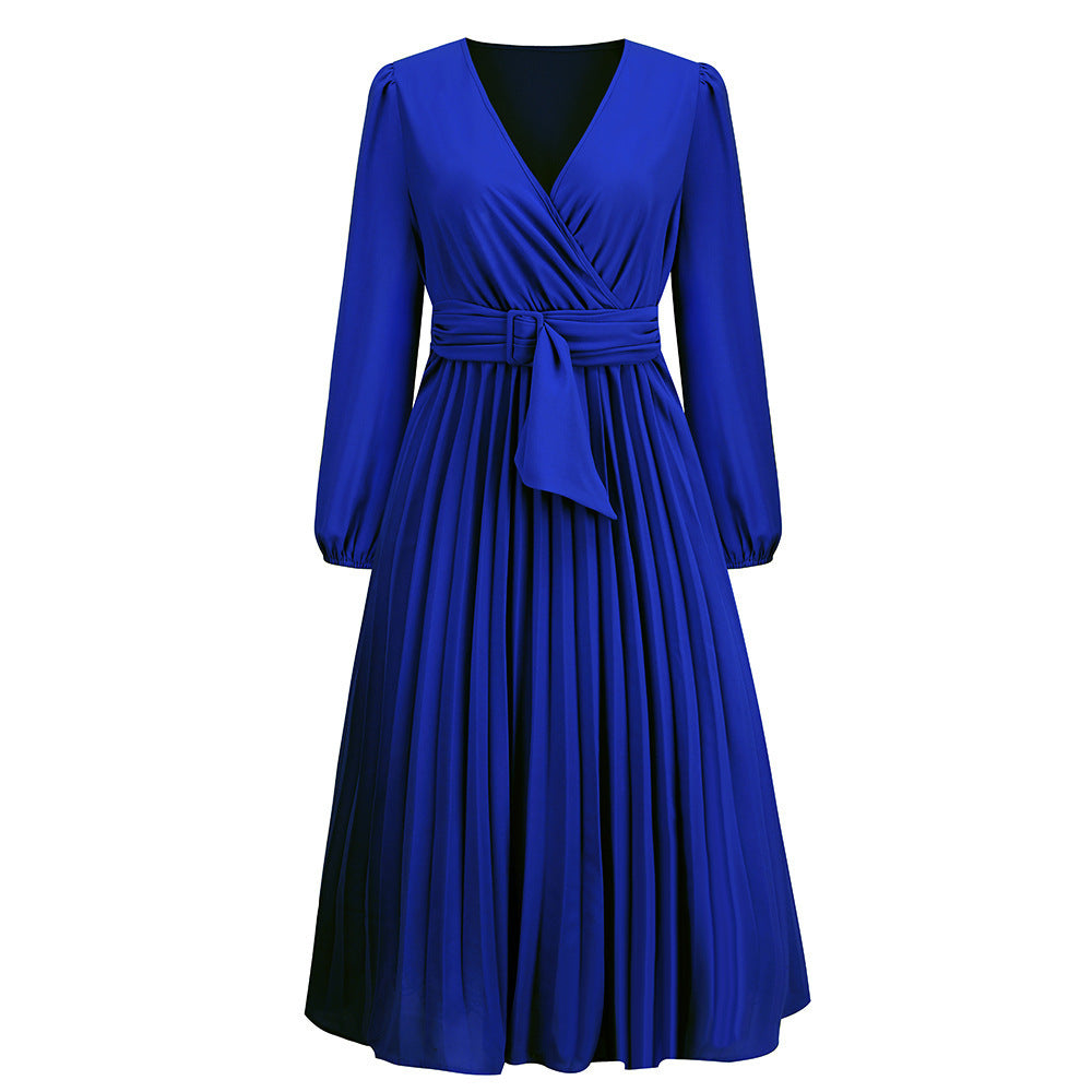 Damen Wickelkleid mit Plissee-Design und eleganter Taillengürtel Drune