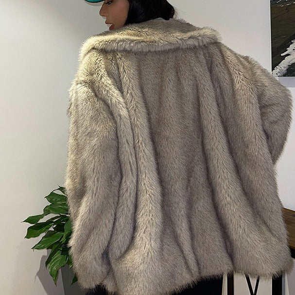 Damen Pelzimitat Mantel Drune