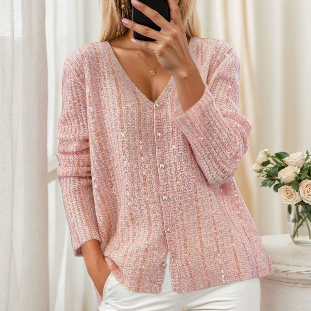 Damen Glitzernde Strickjacke mit V-Ausschnitt und Kuschel-Feeling Drune