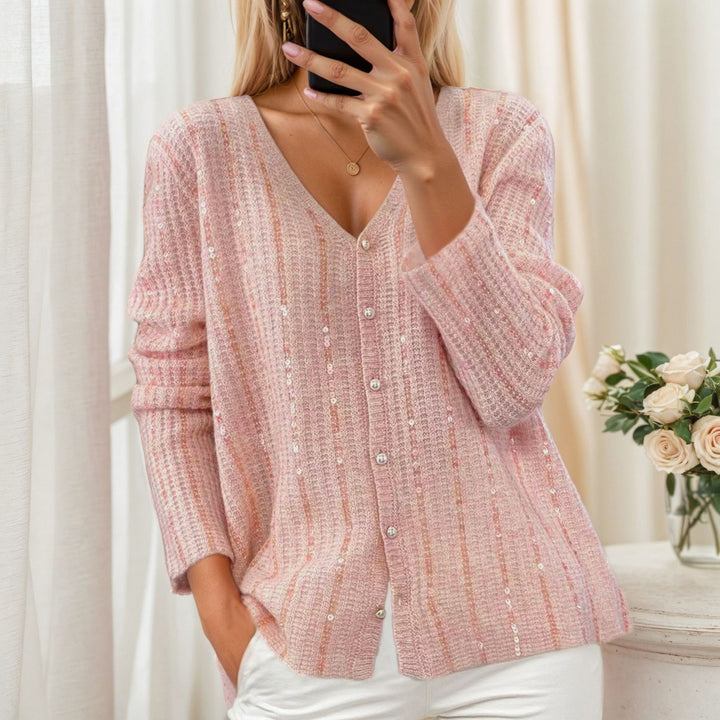 Damen Glitzernde Strickjacke mit V-Ausschnitt und Kuschel-Feeling Drune