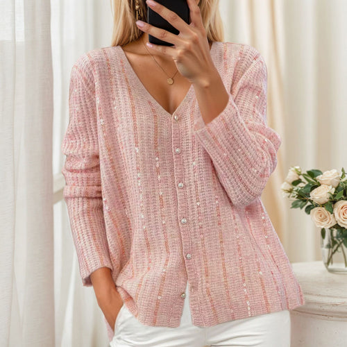 Damen Glitzernde Strickjacke mit V-Ausschnitt und Kuschel-Feeling Drune