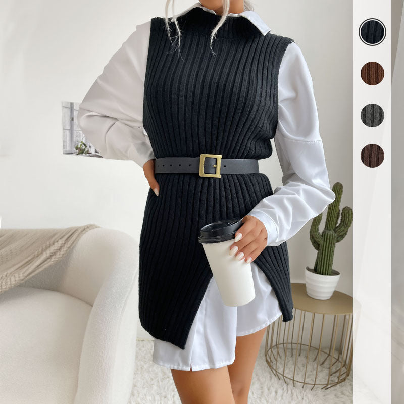 Damen Strickkleid mit tailliertem Gürtel und modernem Design Drune