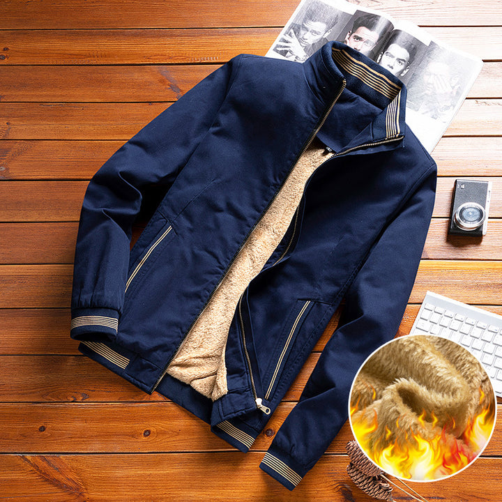 Herren nan thermisch gefütterte Freizeit-Bomberjacke mit Teddyfutter, Reißverschluss-Taschen und Stehkragen Drune