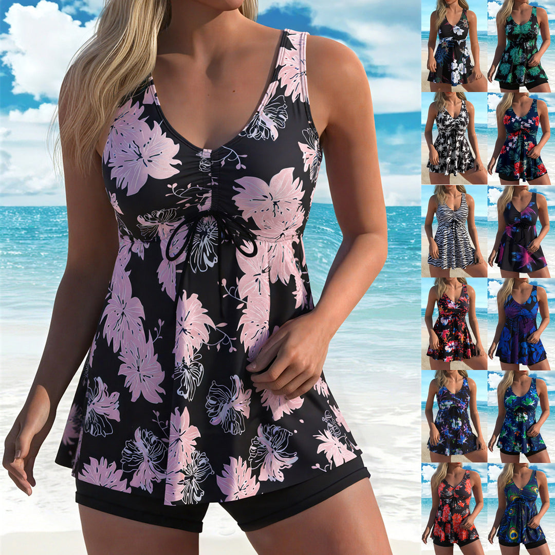 Damen Tankini-Set mit modischem Volant und grafischem Pfauenmuster Drune