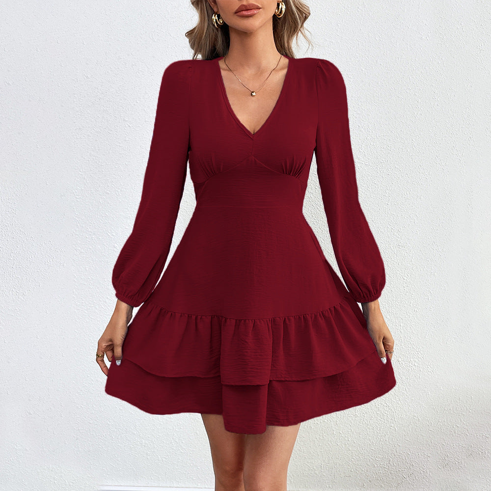 Damen Mini-Kleid mit Rüschensaum und eleganten Puffärmeln Drune