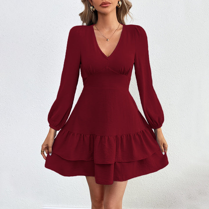 Damen Mini-Kleid mit Rüschensaum und eleganten Puffärmeln Drune