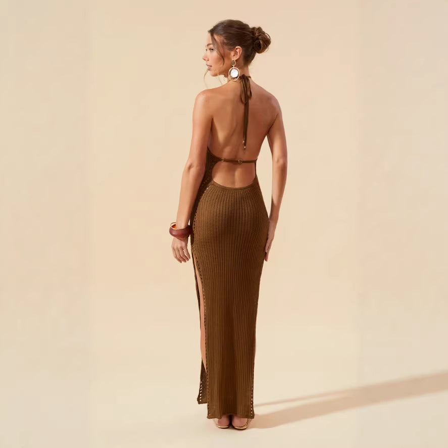Damen figurbetontes Strickkleid mit tiefem V-Ausschnitt Drune