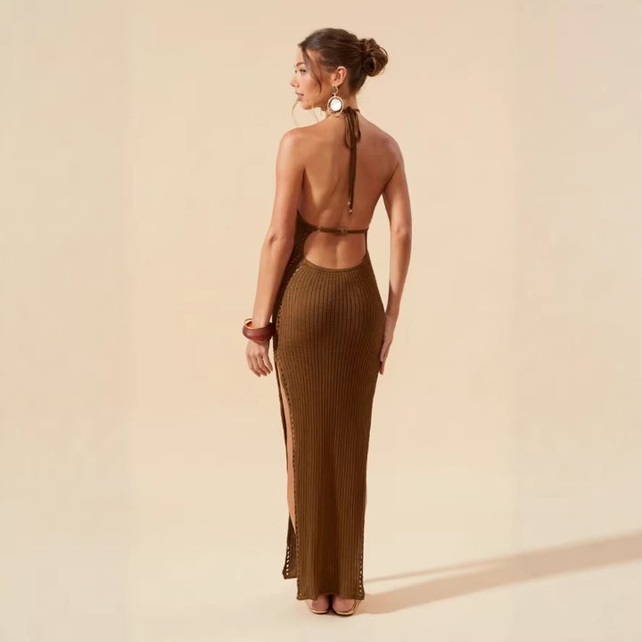 Damen figurbetontes Strickkleid mit tiefem V-Ausschnitt Drune