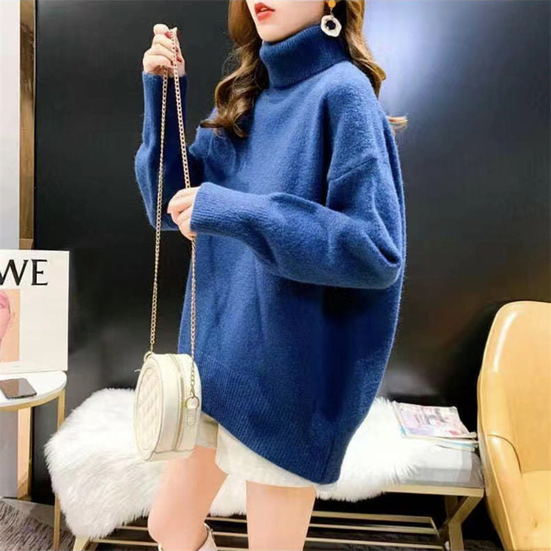Damen Grobstrickpullover mit hohem Kragen und oversized Passform Drune