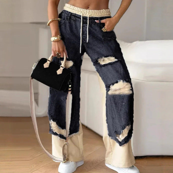 Damen Urbaner Destroyed Denim Jogger Drune