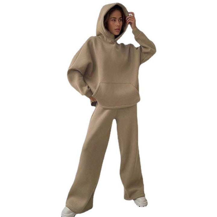 Damen nan Cozy-Komplettset mit extraweichem Oversize-Hoodie, Kängurutasche und High-Waist Palazzo-Sweathose Drune