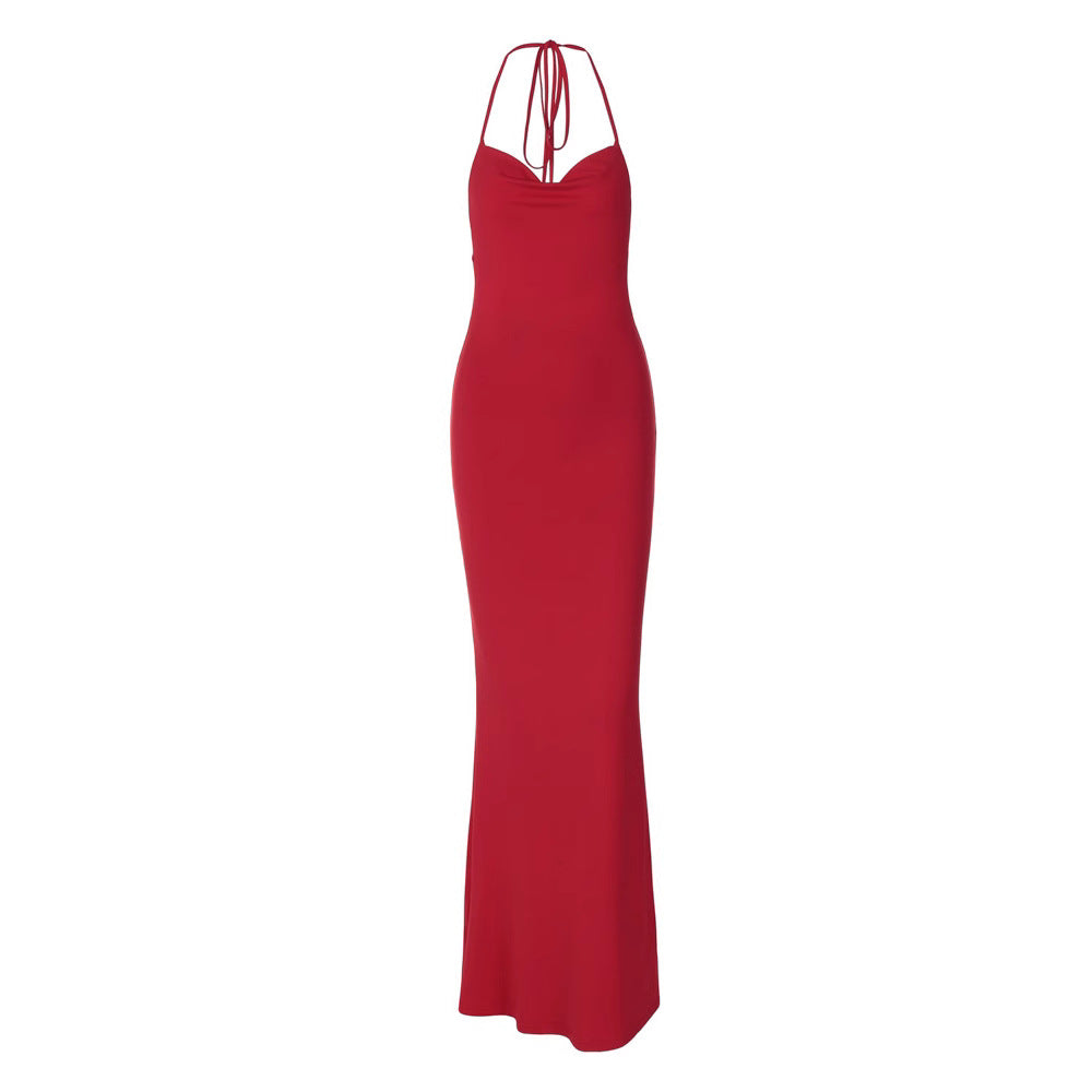 Damen Maxikleid mit spitzen Trägern und figurbetonendem Schnitt Drune