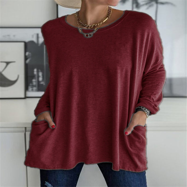 Damen nan oversized Longsleeve-Tunika mit Rundhalsausschnitt, überschnittener Schulter und aufgesetzten Taschen Drune