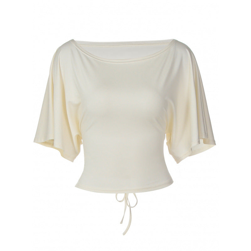 Damen asymmetrisches Crop-Top mit weitem Schnitt und fließenden Ärmeln Drune