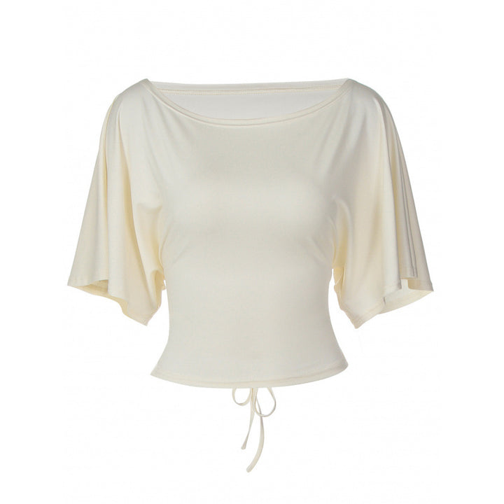 Damen asymmetrisches Crop-Top mit weitem Schnitt und fließenden Ärmeln Drune