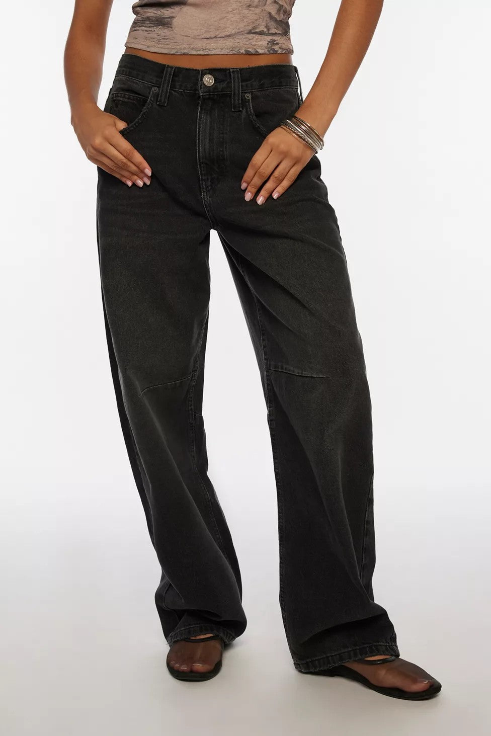Damen nan hochgeschnittene weite Denimhose mit Kniepasse und extra weitem Bein Drune