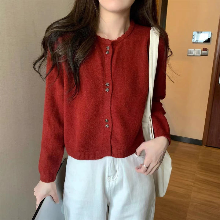 Damen kuschelige Strickjacke mit Knopfverschluss Drune