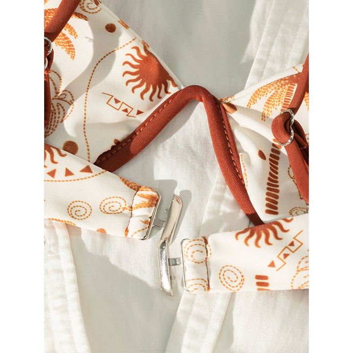 Damen Push-Up Bikini-Set mit verstellbaren Trägern und trendigem Palmenmuster Drune