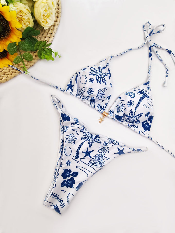 Damen Triangel-Bikini mit floralem Design und verstellbaren Trägern Drune