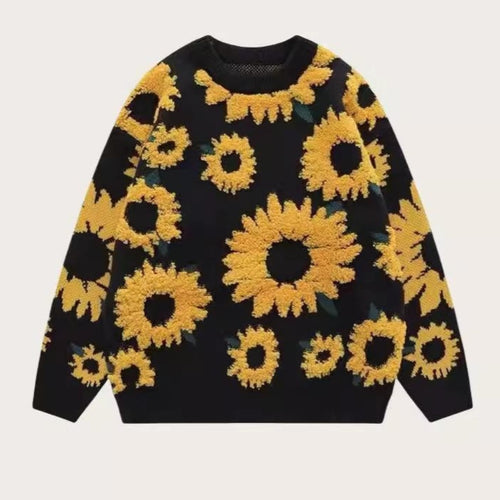 Damen Grobstrickpullover mit floralen Applikationen Drune