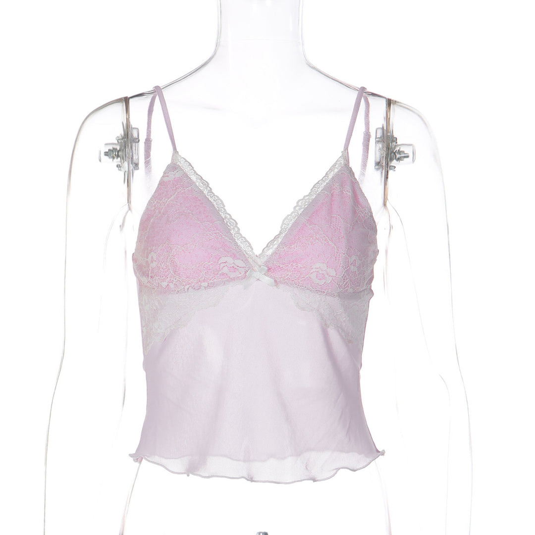 Damen Spitzencrop-Top mit feinen Trägern und zartem Design Drune