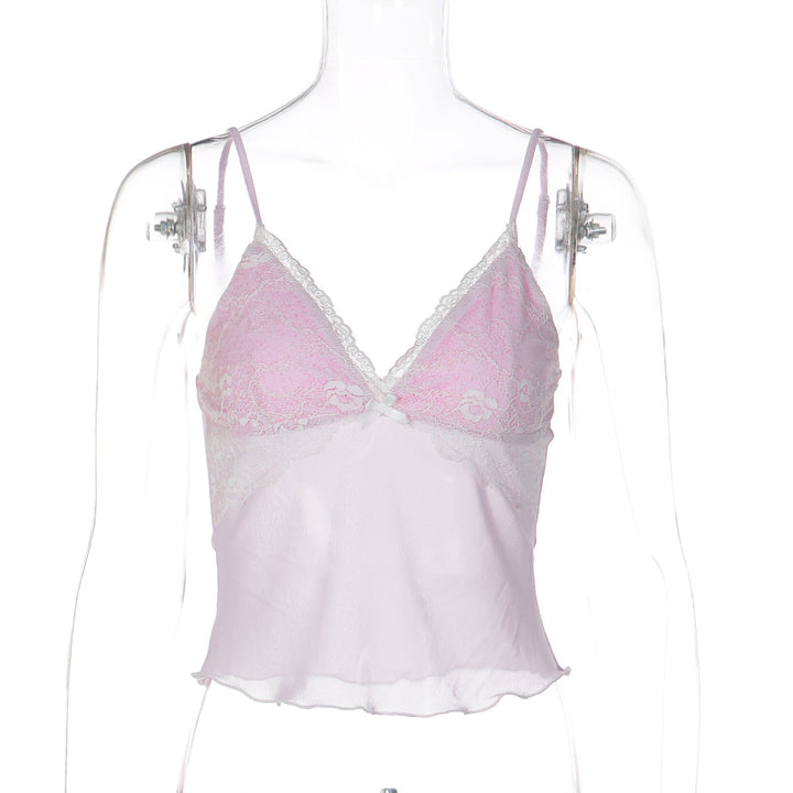 Damen Spitzencrop-Top mit feinen Trägern und zartem Design Drune